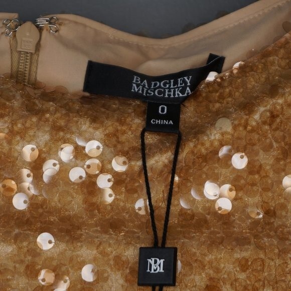 Badgley Mischka Golden Sequin Formal Gown size 0 NWT - Picture 9 of 13